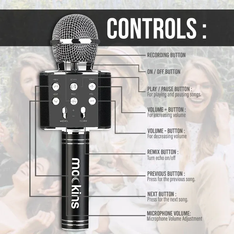 Φορητό μικρόφωνο Karaoke - Μικρόφωνο με ενσωματωμένο ηχείο Bluetooth - Συμβατό με συσκευές IOS και Android