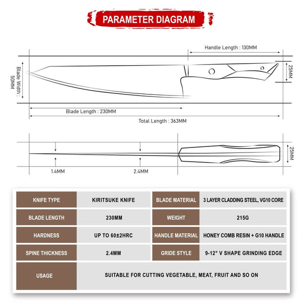 9" Kiritsuke Japanese Chef Knife product specs