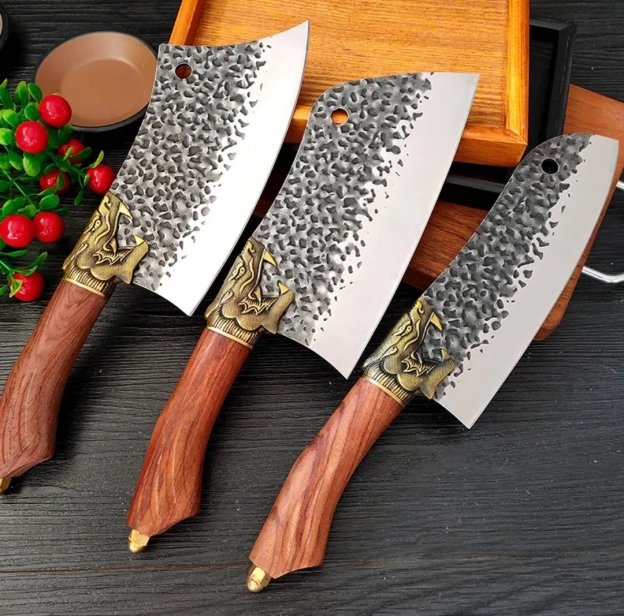 Conjunto de 3, faca de cozinha, faca de corte, faca de carne, acampamento ao ar livre, faca de corte forjada