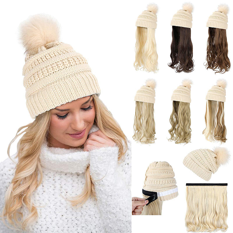 New Warm Detachable One-Piece Big Wave Wig Knit Hat（50% OFF）
