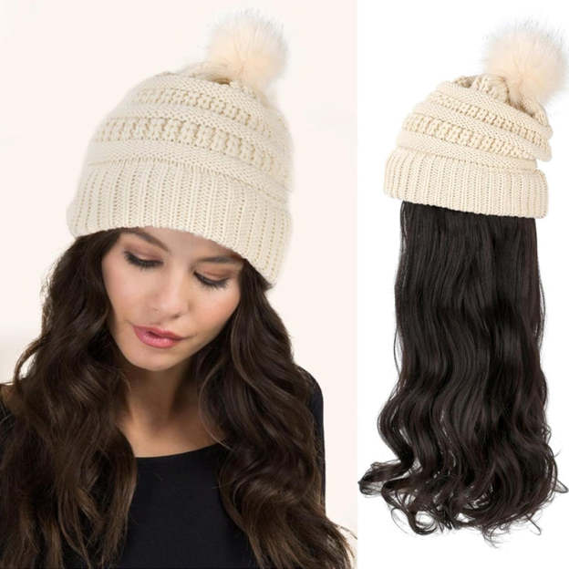 New Warm Detachable One-Piece Big Wave Wig Knit Hat（50% OFF）