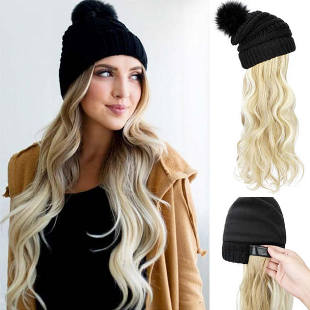 New Warm Detachable One-Piece Big Wave Wig Knit Hat（50% OFF）