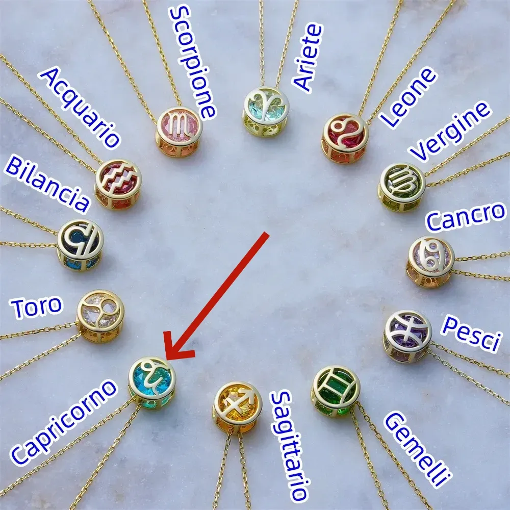 🌟🌈 Esclusiva collana dello zodiaco in oro 18k con pietra portafortuna unica✨🎁 (unisex)