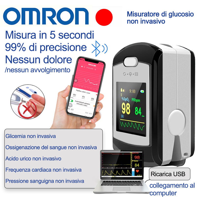 Misuratore di glucosio non invasivo Omron (misurazione in 5 secondi/99% di precisione)
