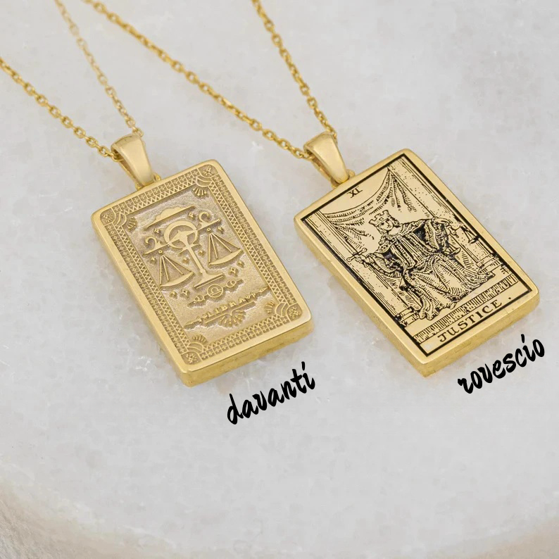 Collana Tarocchi zodiacali Giustizia Bilancia - Ciondolo zodiacale - Gioielli astrologici su due lati - Regalo di compleanno - Regalo squisito (Unisex)