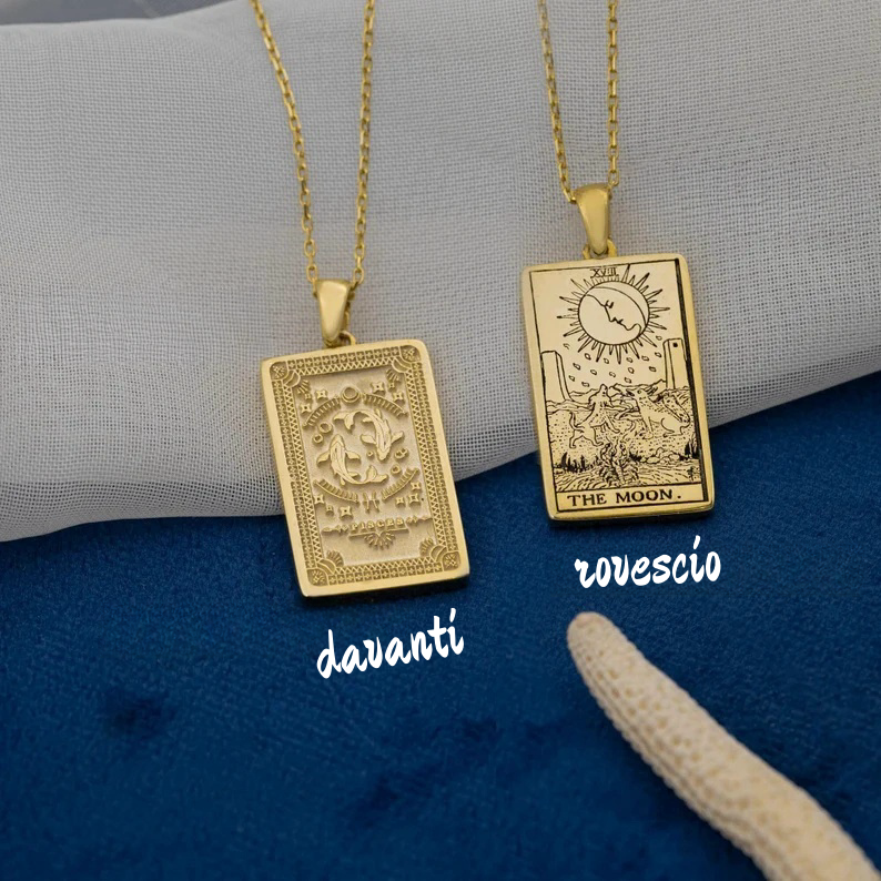 Dodici segni zodiacali Tarocchi Collana Pesci Luna Doppia faccia - Ciondolo celeste - Gioielli zodiacali - Regalo di compleanno - Il miglior regalo (Unisex)