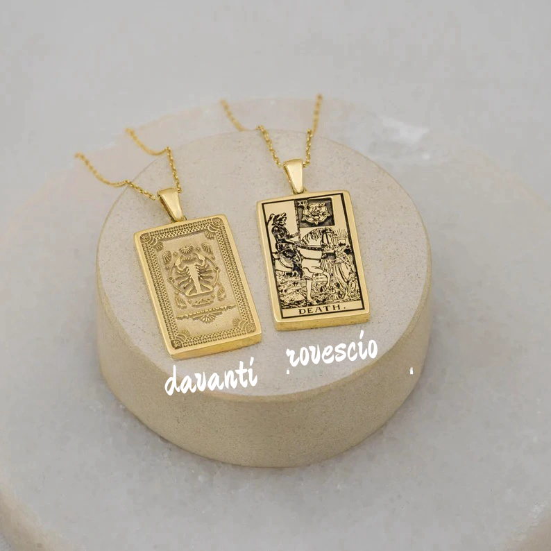 Collana zodiacale con carta dei tarocchi della morte dello Scorpione a doppia faccia - Ciondolo Boho sofisticato - Gioielli astrologici - Miglior regalo
