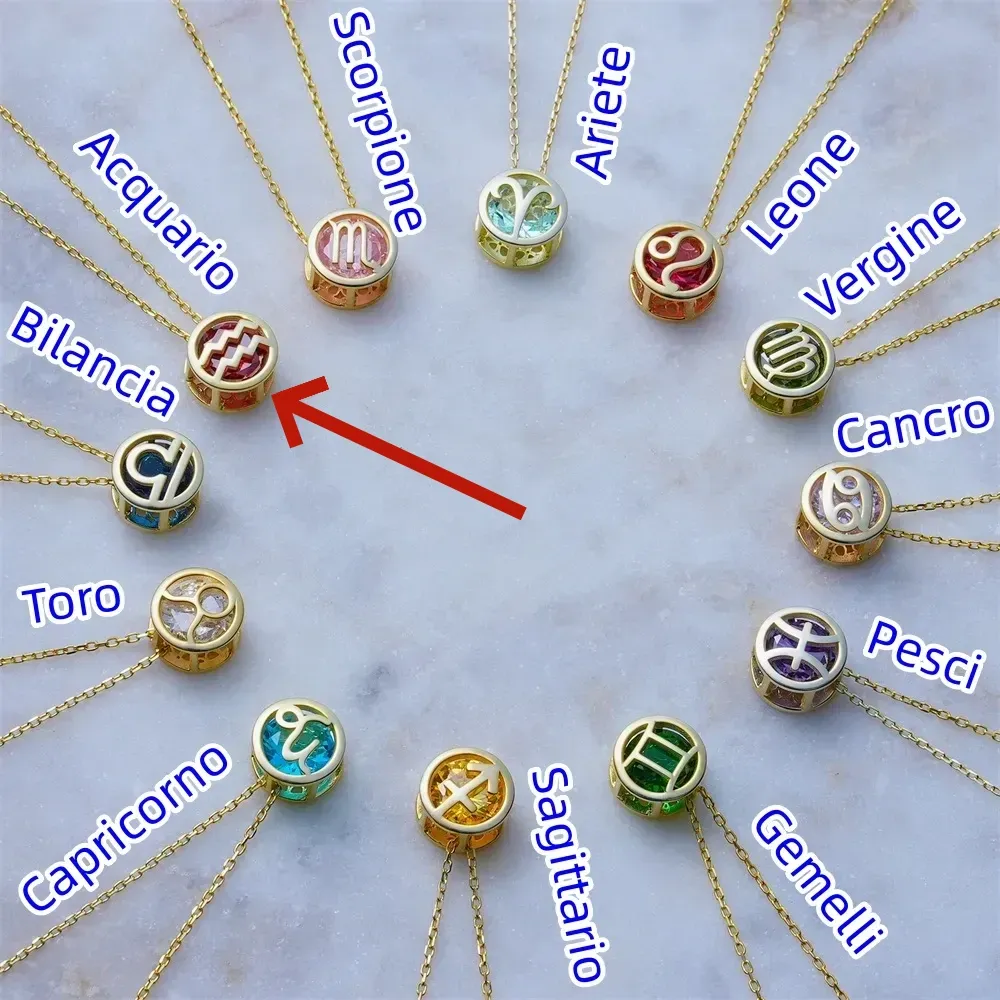 🌟🌈 Esclusiva collana dello zodiaco in oro 18k con pietra portafortuna unica✨🎁 (unisex)