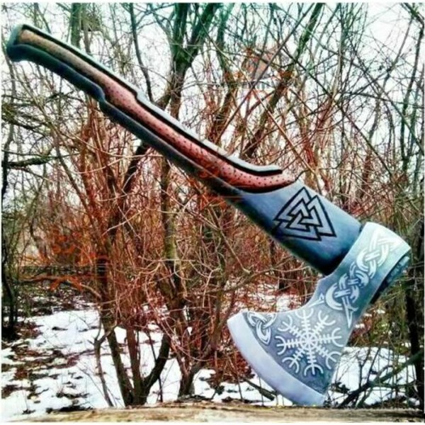 Machado viking feito à mão em aço carbono, machado tático, melhor presente para ele