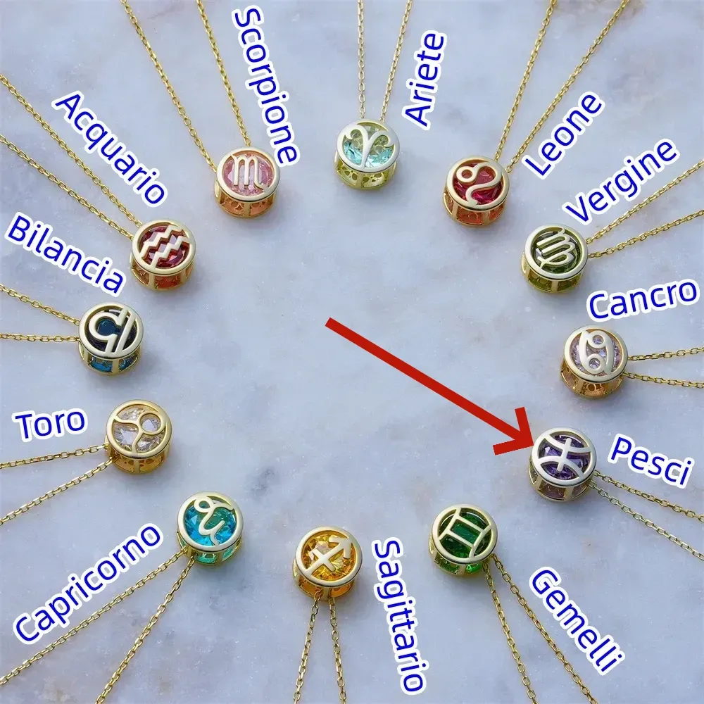 🌟🌈 Esclusiva collana dello zodiaco in oro 18k con pietra portafortuna unica✨🎁 (unisex)