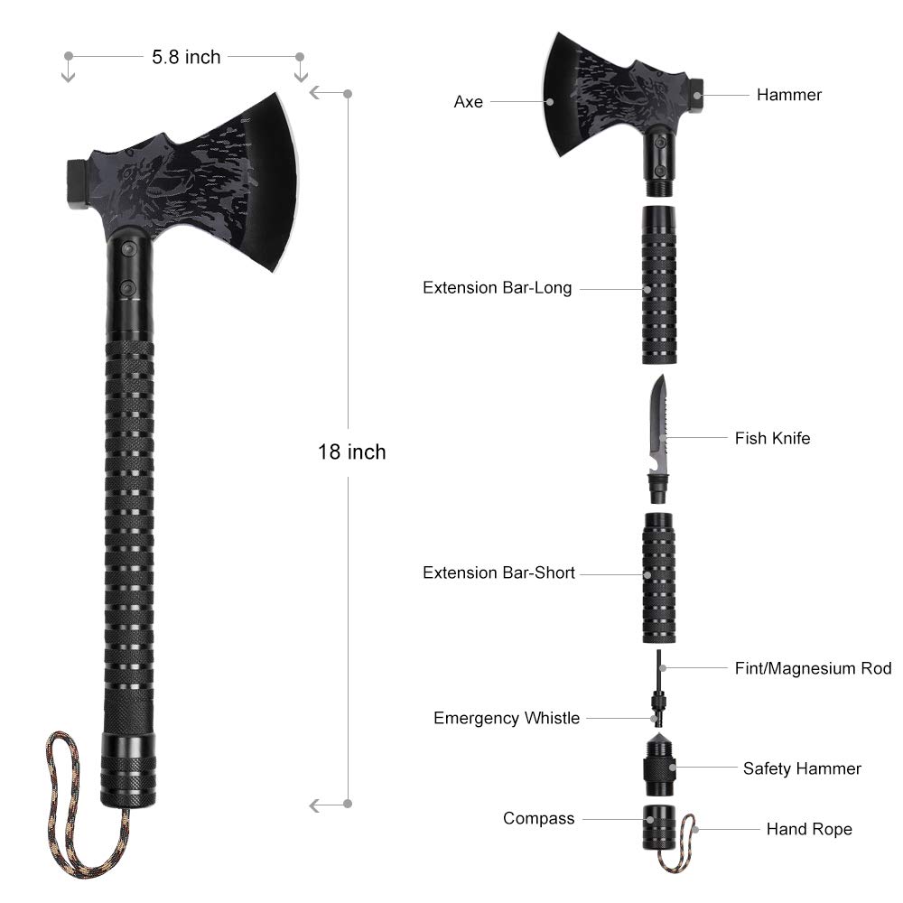 Machado de acampamento de sobrevivência LIANTRAL, machado tático dobrável com martelo, bainha de nylon para aventuras ao ar livre, preto