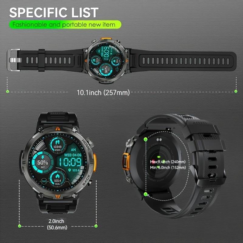Ceas Inteligent Sport JELLOO Pentru Bărbați: Iluminare LED, Răspunde/efectuați Apeluri, Ceas Sport În Aer Liber, Tracker Fitness, Pedometru Și Multe Altele - Compatibil Cu Android! detalii 9