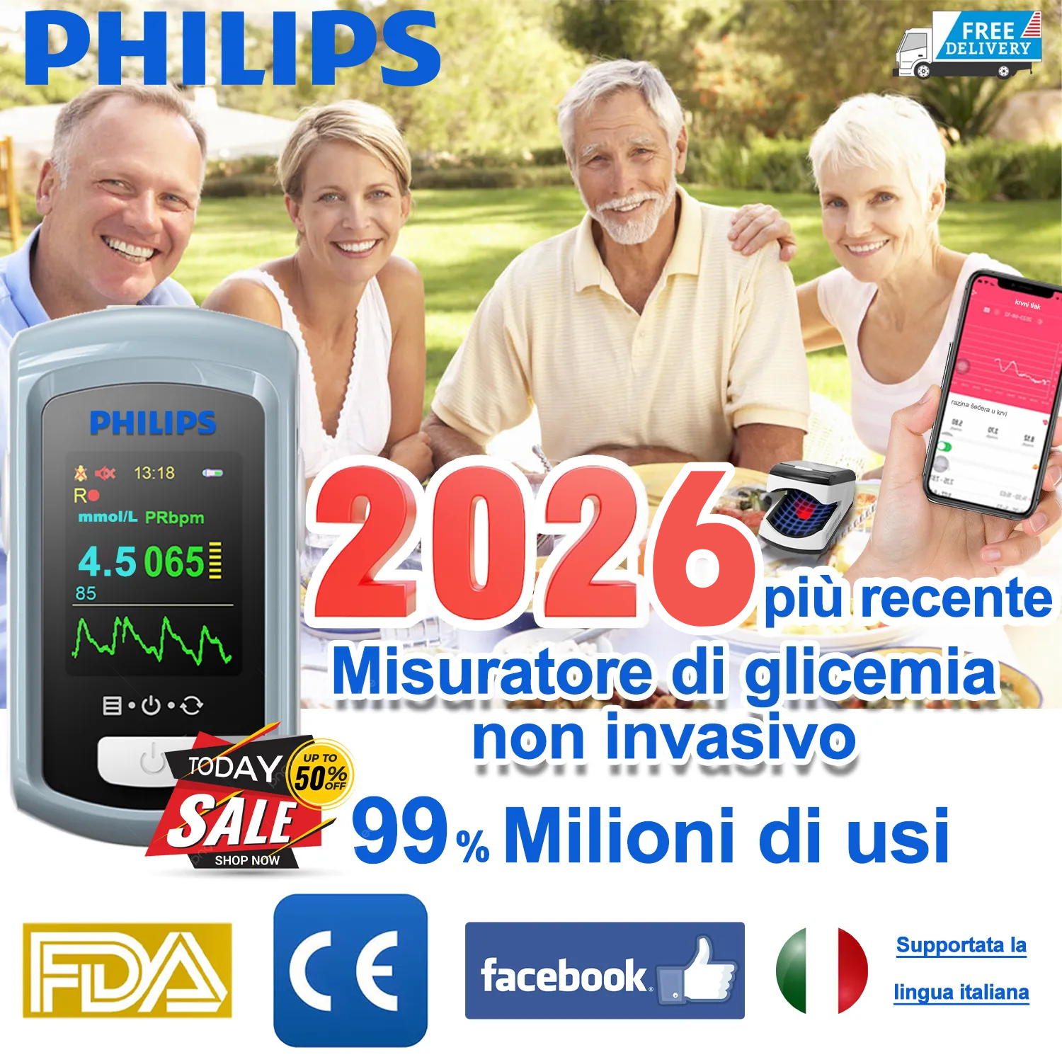 Misuratore laser non invasivo della glicemia Philips 2026, non è richiesto il prelievo del sangue