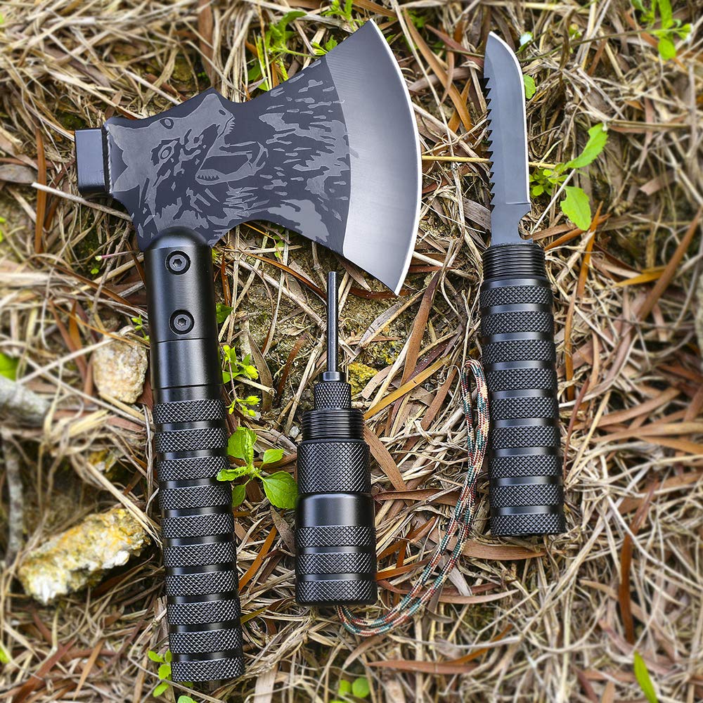 Machado de acampamento de sobrevivência LIANTRAL, machado tático dobrável com martelo, bainha de nylon para aventuras ao ar livre, preto