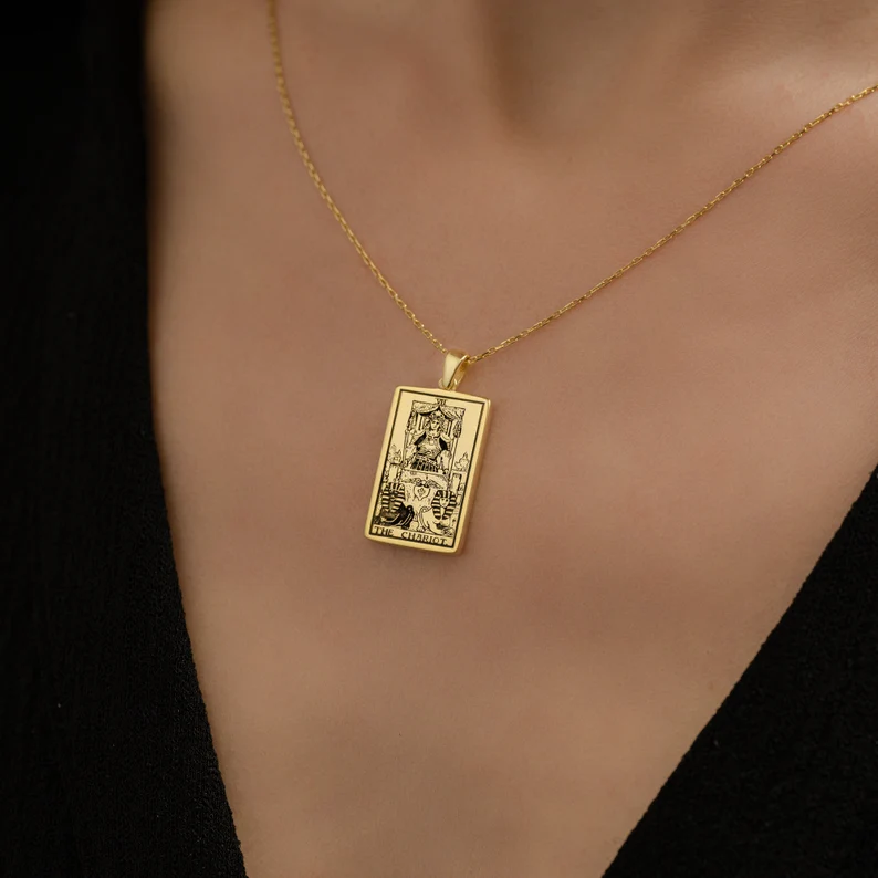 Collana con tarocchi astrologici a doppia faccia, carro del cancro, ciondolo zodiacale, gioielli astrologici, regali (unisex)