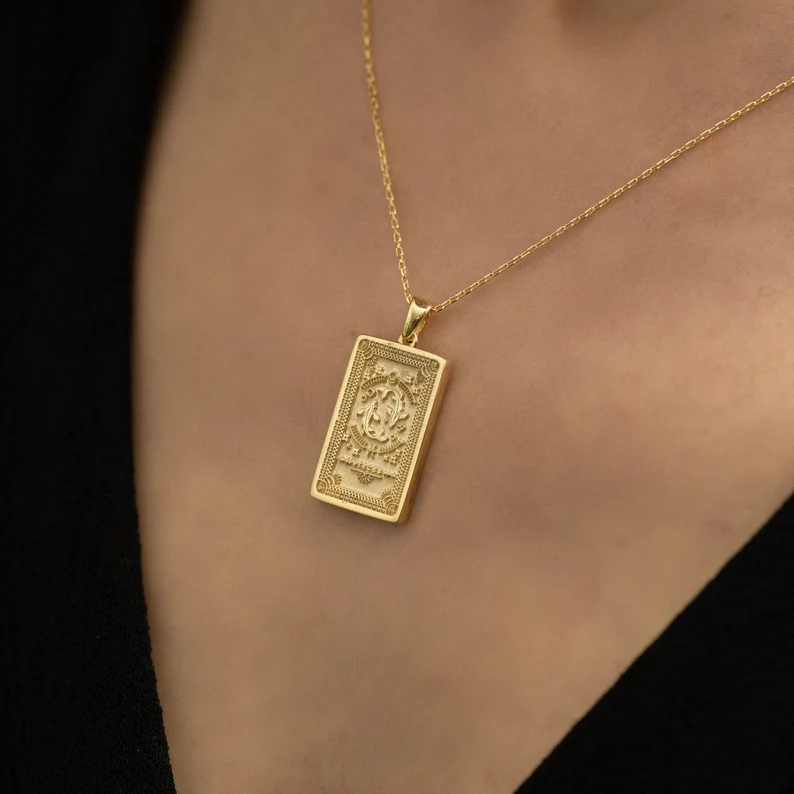 Dodici segni zodiacali Tarocchi Collana Pesci Luna Doppia faccia - Ciondolo celeste - Gioielli zodiacali - Regalo di compleanno - Il miglior regalo (Unisex)