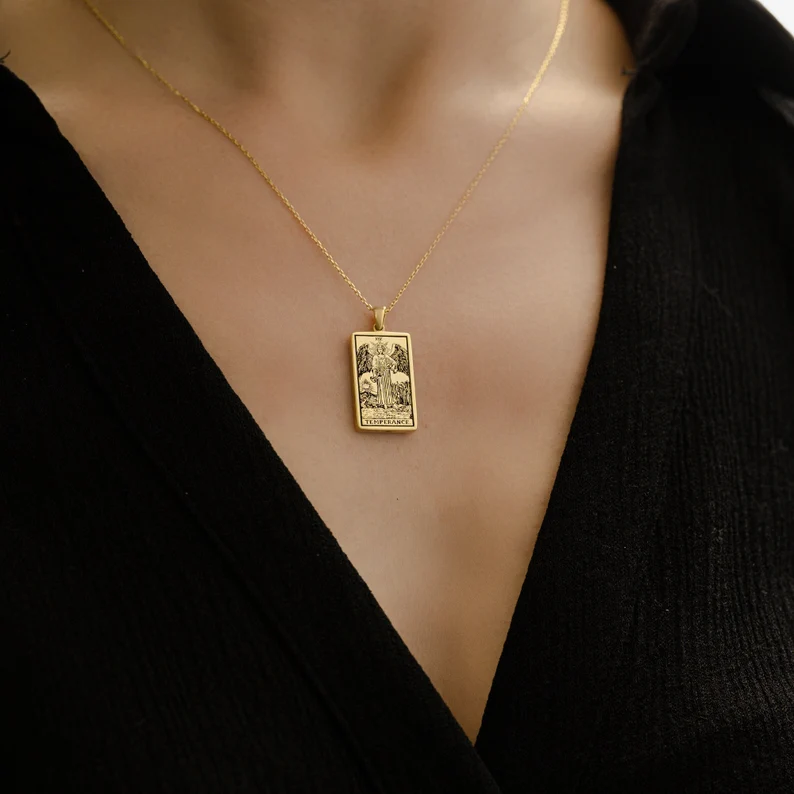 Collana con tarocchi astrologici a doppia faccia, Sagittario, Temperanza, ciondolo con segno zodiacale, gioielli astrologici, miglior regalo (unisex)