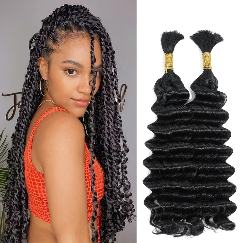 YMS Human Braiding Hair 100g Deep Wave Bulk Human Hair for Braiding No Weft Wet And Wavy Human Braiding Hair