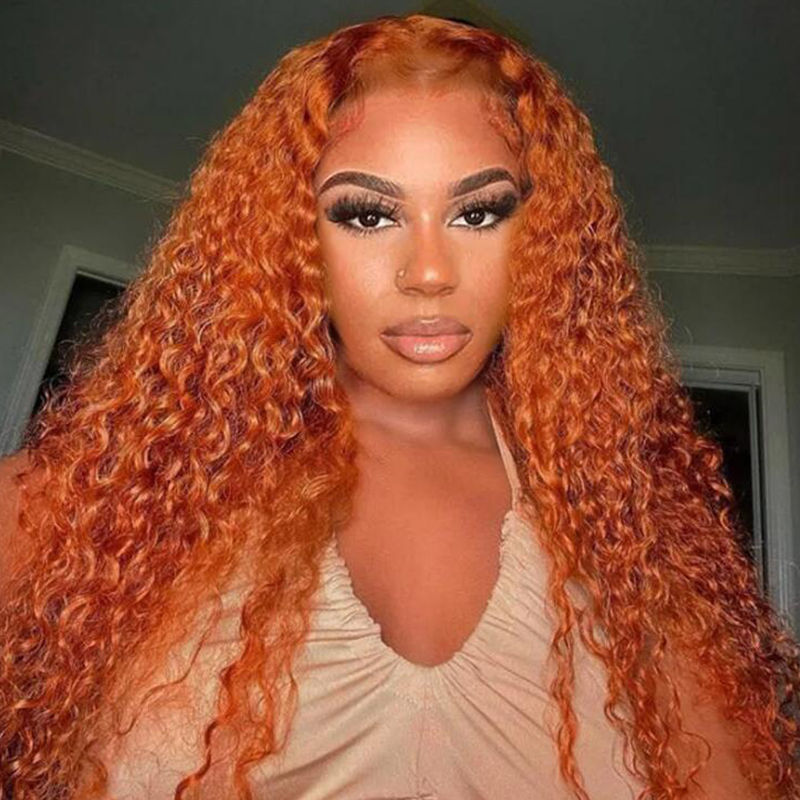 YMS Orange Human Hair Wig Ginger Colored Curly Wigs Human Hair Pre Plucked Transparent Lace Front Wigs Human Hair