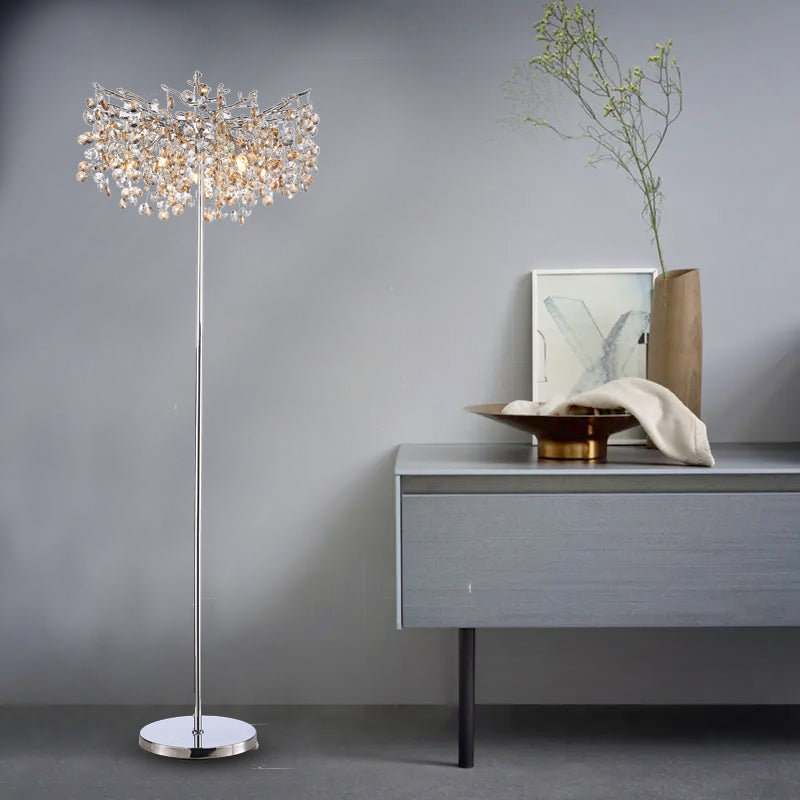 Isidora Modern Clear Crystal Floor Standing Lamp For Bedroom, Gold Floor Lamp