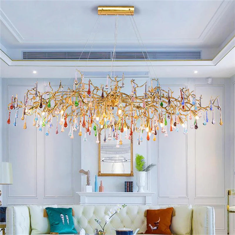 Linear Colorful Crystal Branch Chandelier