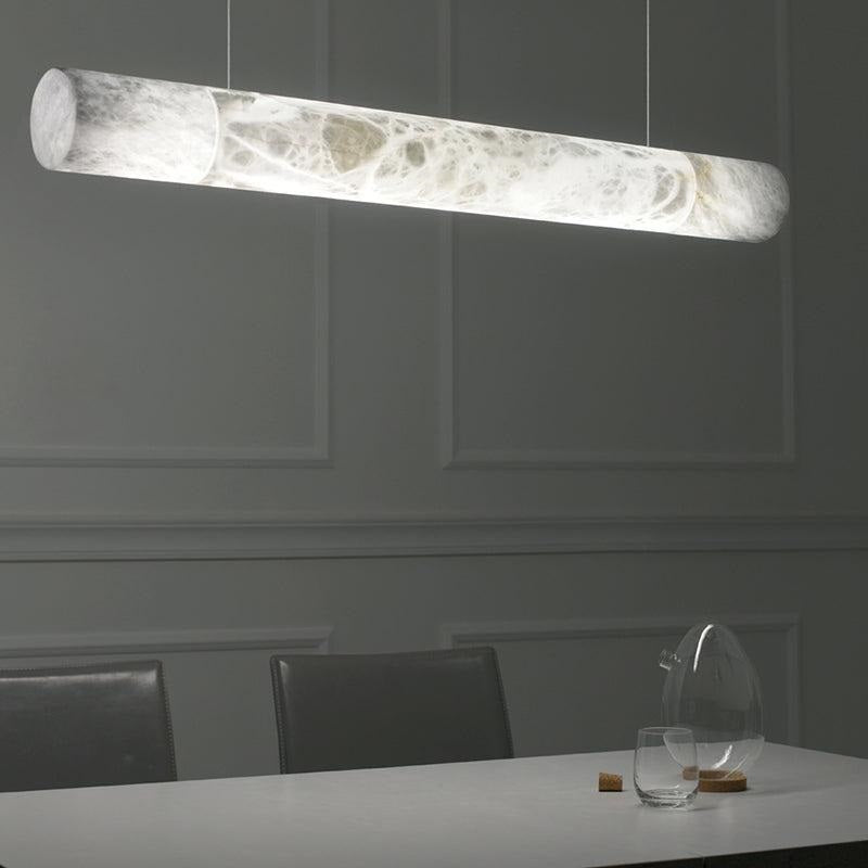Grandeur Alabaster Linear Chandelier Cylinder Light For Dining Room