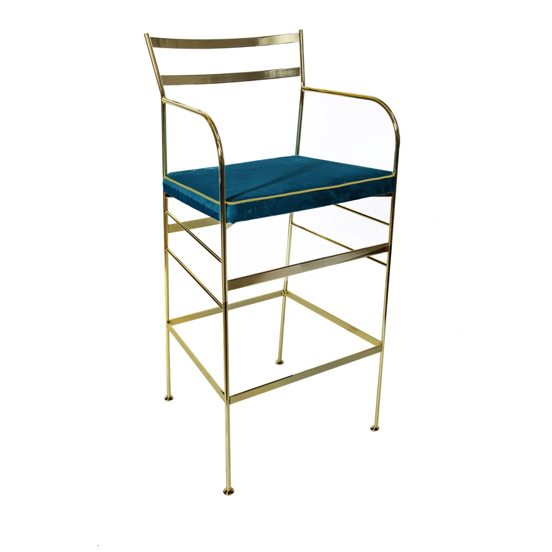 SET OF 2 PAUL GOLD AND BLUE BAR STOOL
