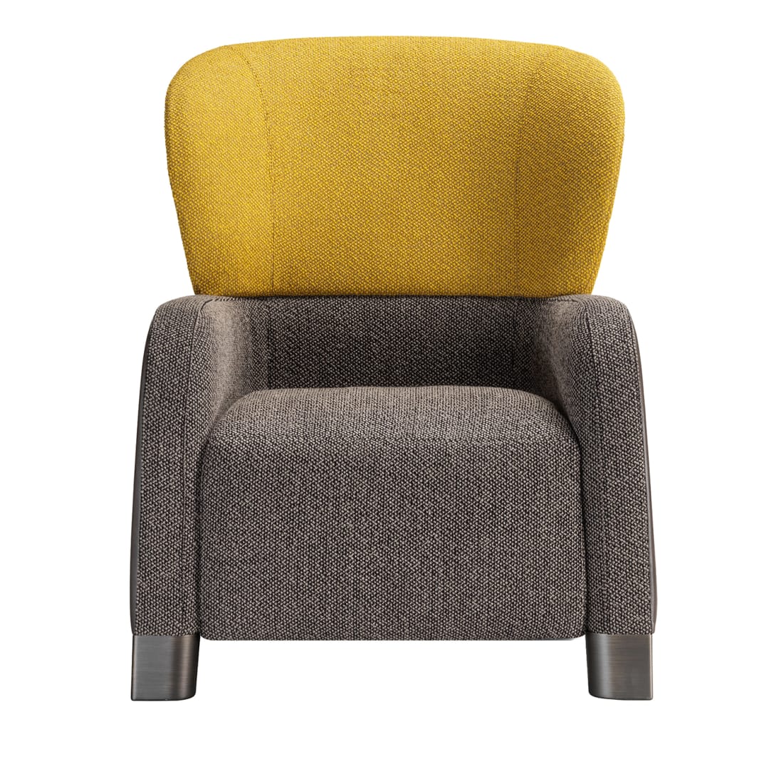 BUCKET YELLOW/GRAY ARMCHAIR WITH TALL HEADREST BY E. GIOVANNONI