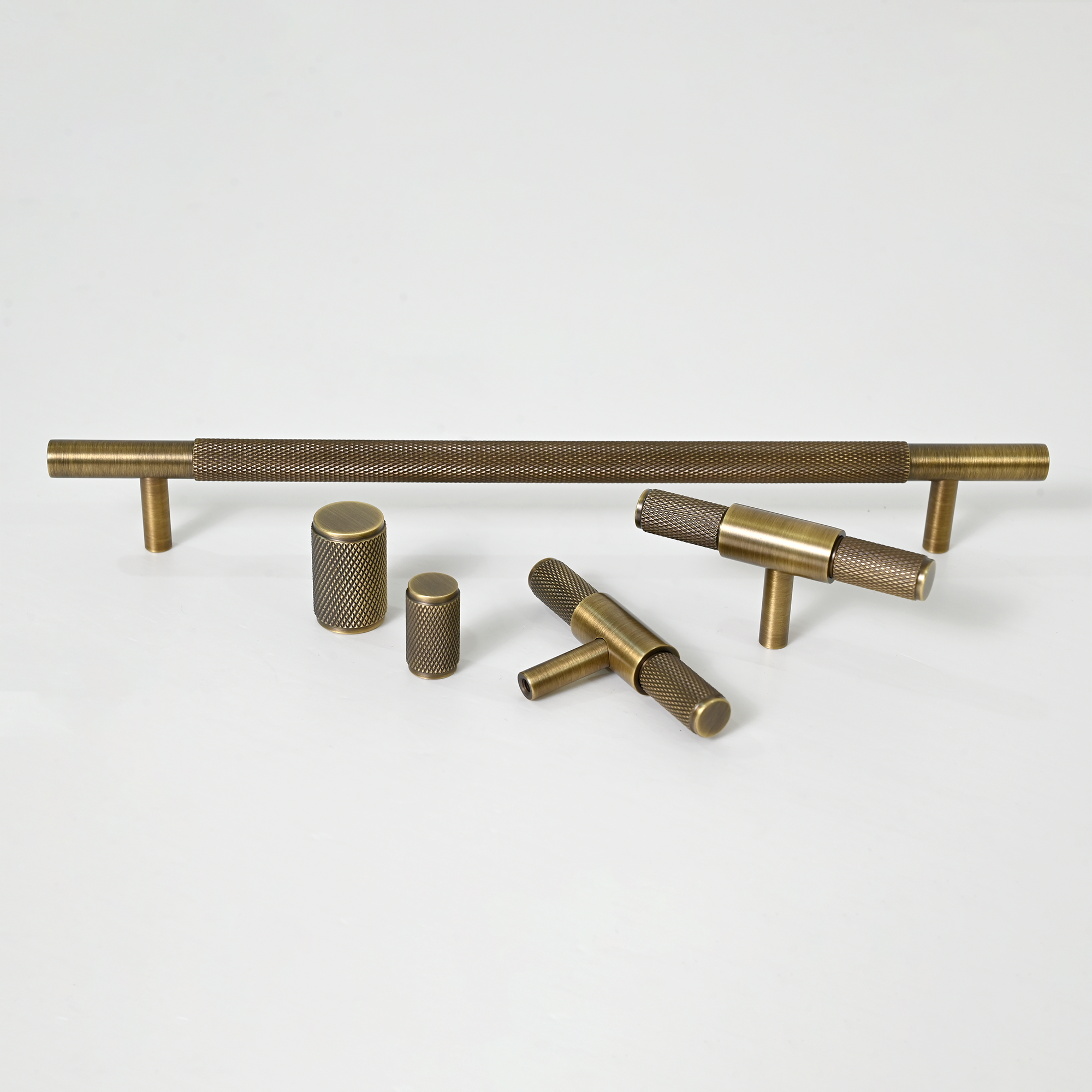 Linear Knurled Antique Brass Handles