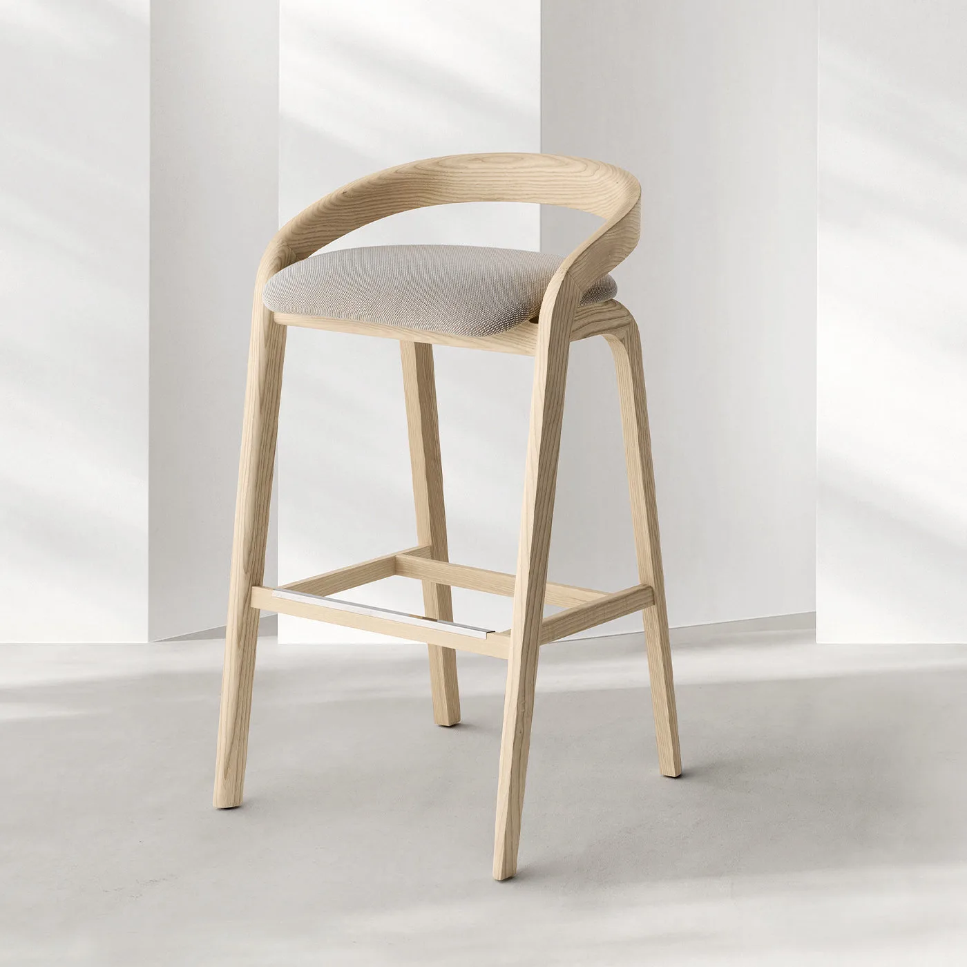 GENEA WHITE ASH BARSTOOL WITH GRAY UPHOLSTERED SEAT