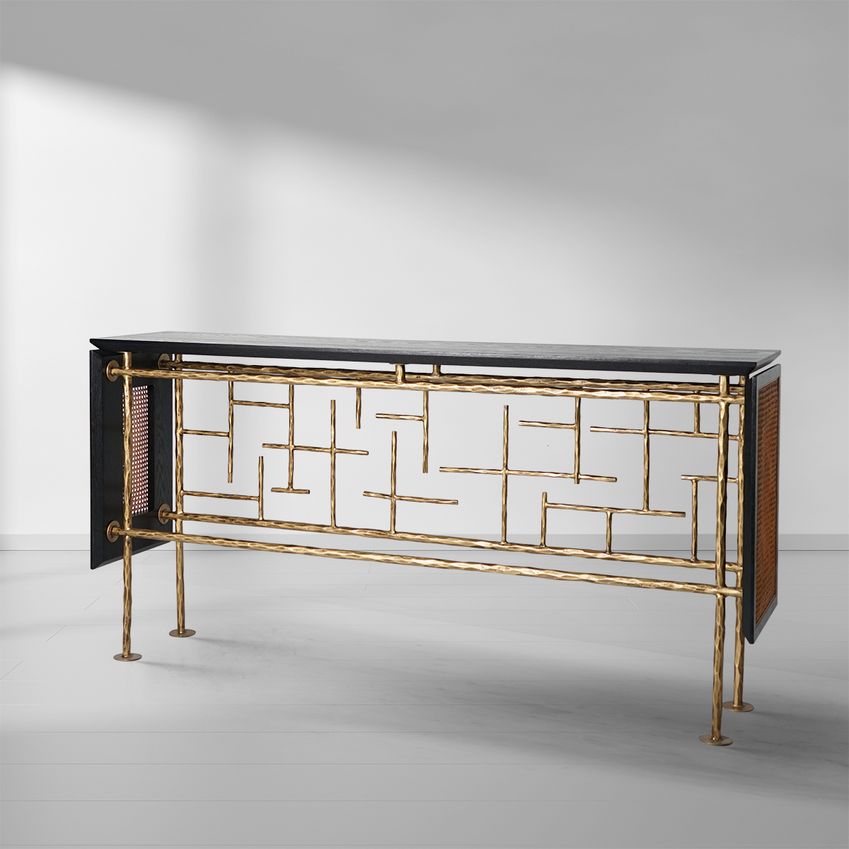 Thaddeus Metal Frame Rattan Console Table