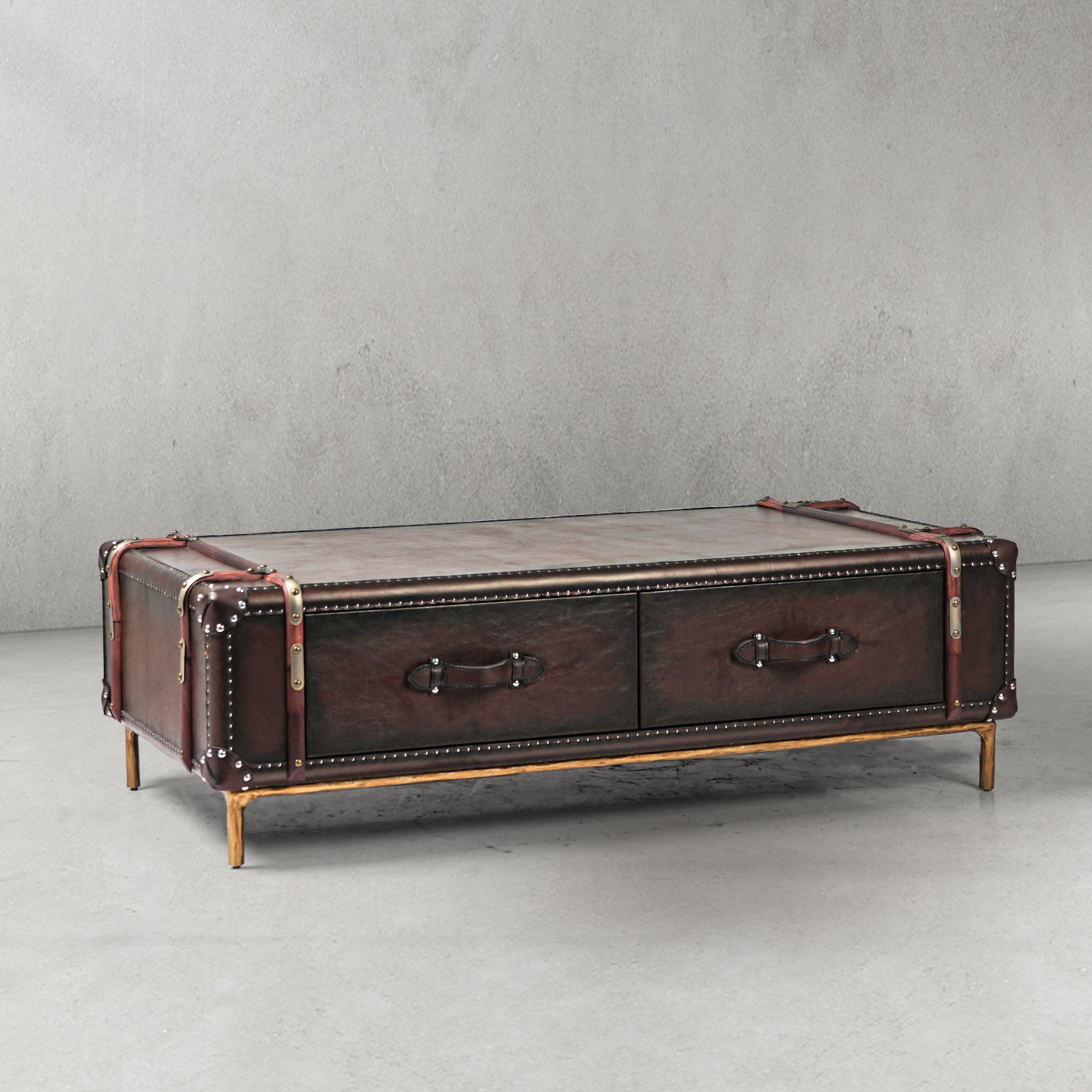 Thaddeus  Vintage Cowhide Rattan  Coffee Table