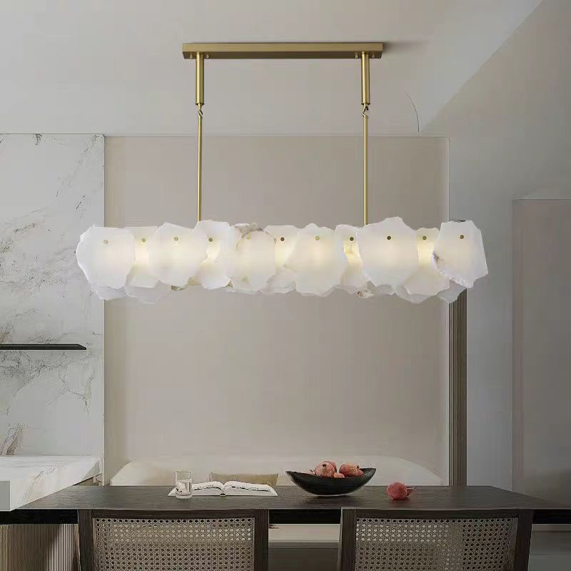 Glow Alabaster Oval Chandelier with Rod, Dining Room Chandelier