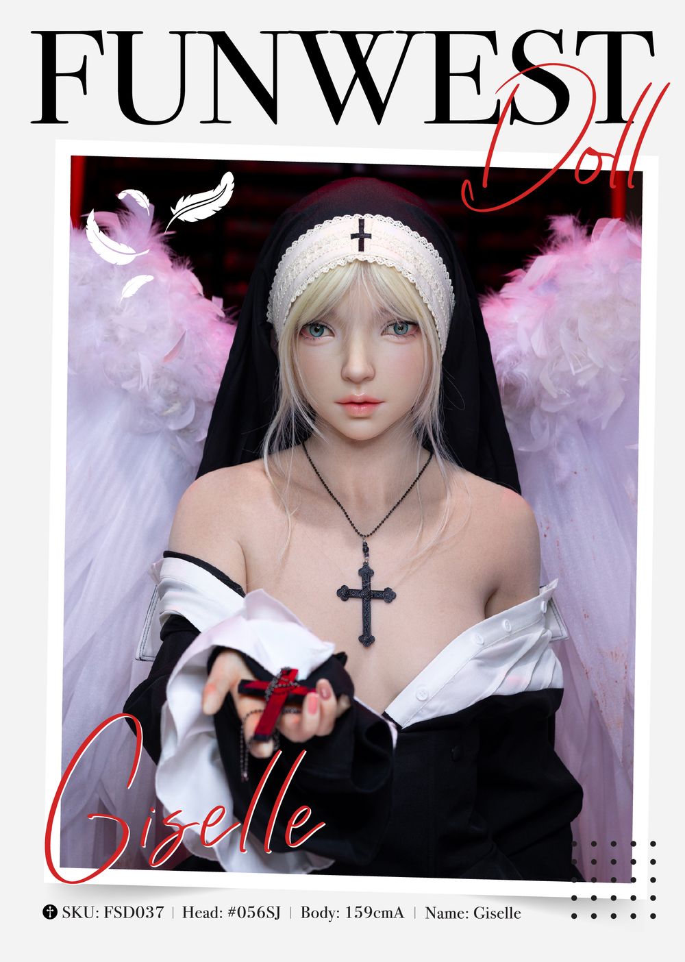 FUNWEST® Giselle 159cm (5ft2) 056SJ# A Breasts Fallen Angel Nun-style Silicone Sex Doll FSD037 