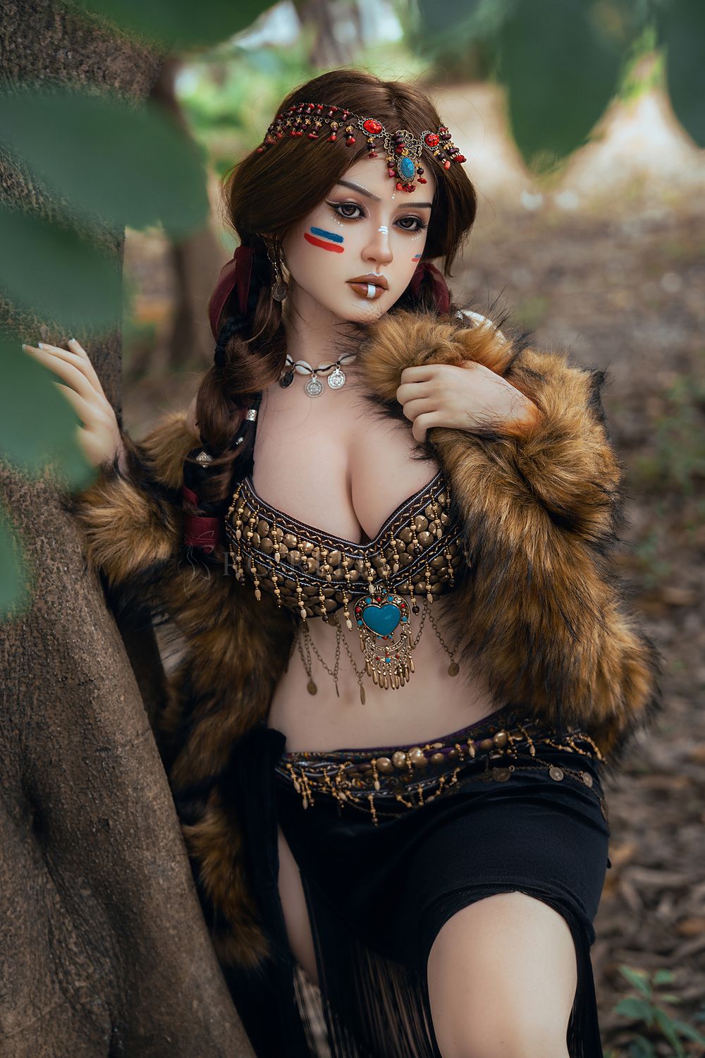 Rosretty | 164cm/5ft5 Big Breasts Primitive Tribal Queen Wild Beauty Realistic Full Silicone Sex Doll - Frieda