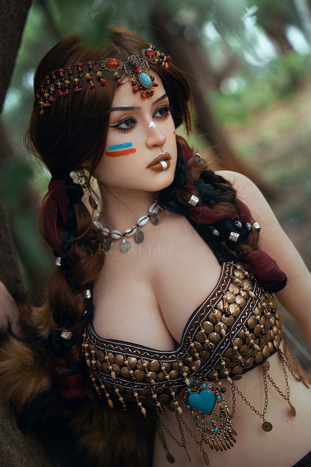 Rosretty | 164cm/5ft5 Big Breasts Primitive Tribal Queen Wild Beauty Realistic Full Silicone Sex Doll - Frieda