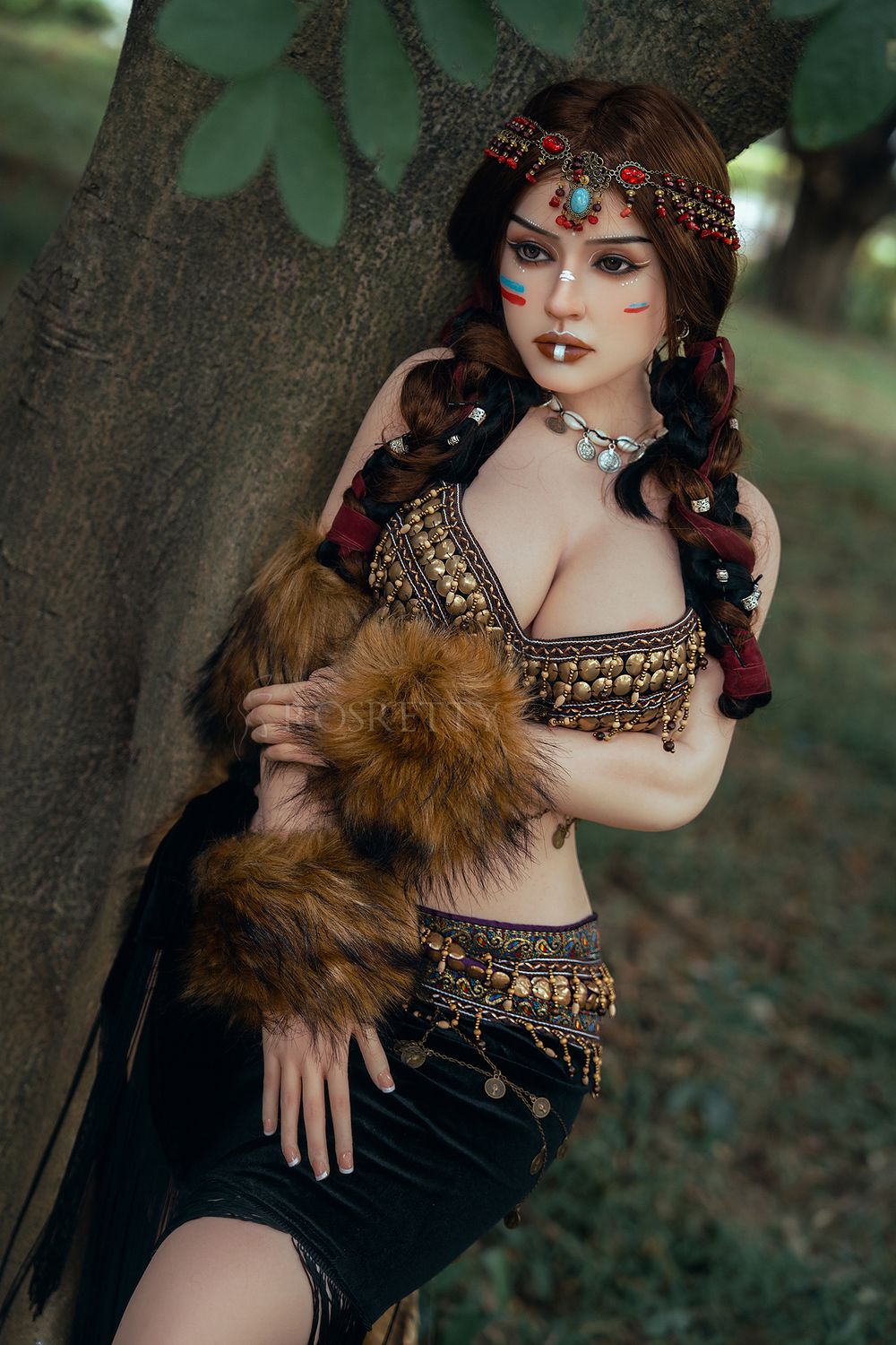 Rosretty | 164cm/5ft5 Big Breasts Primitive Tribal Queen Wild Beauty Realistic Full Silicone Sex Doll - Frieda