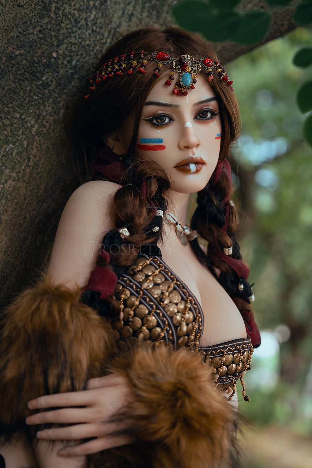 Rosretty | 164cm/5ft5 Big Breasts Primitive Tribal Queen Wild Beauty Realistic Full Silicone Sex Doll - Frieda