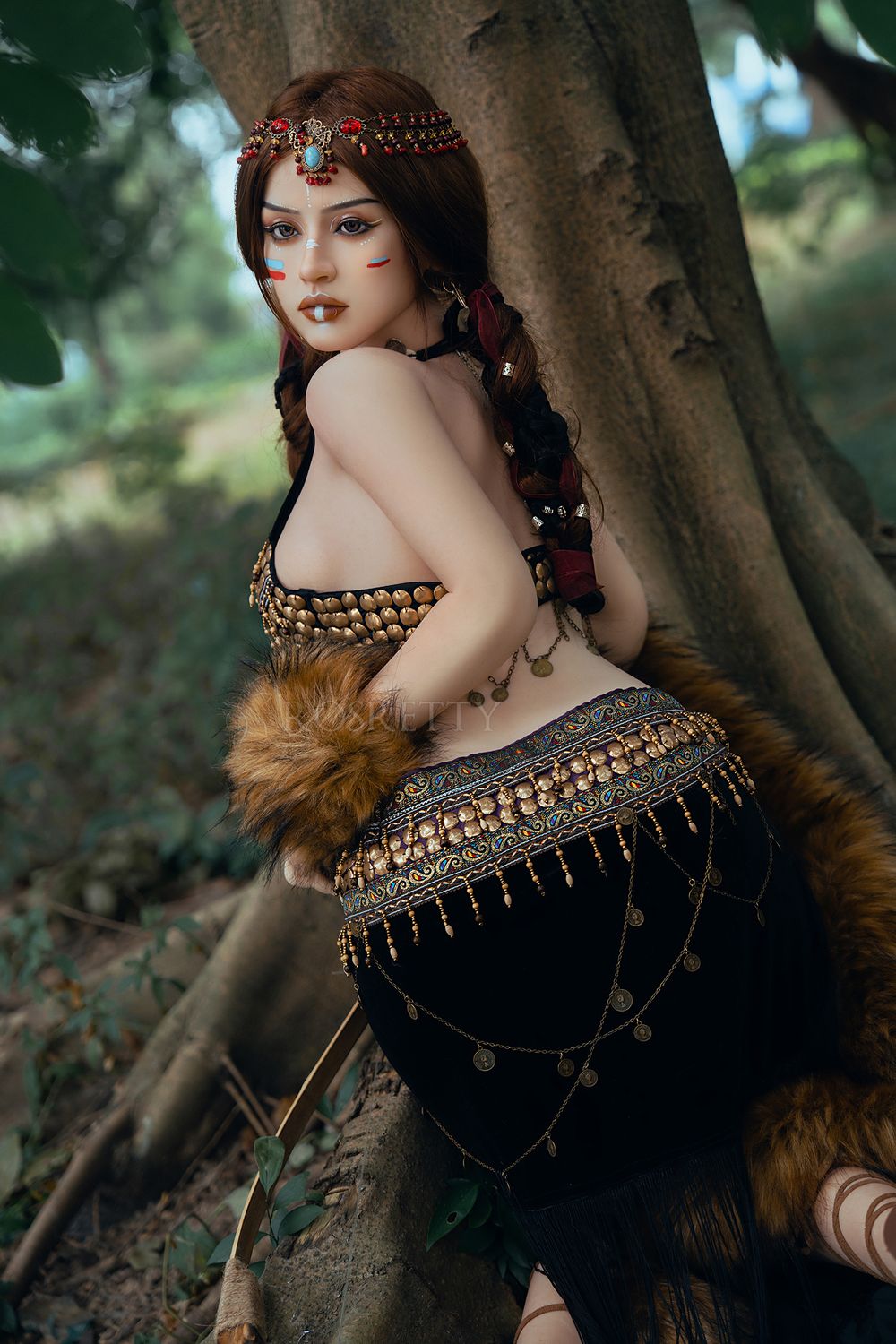 Rosretty | 164cm/5ft5 Big Breasts Primitive Tribal Queen Wild Beauty Realistic Full Silicone Sex Doll - Frieda