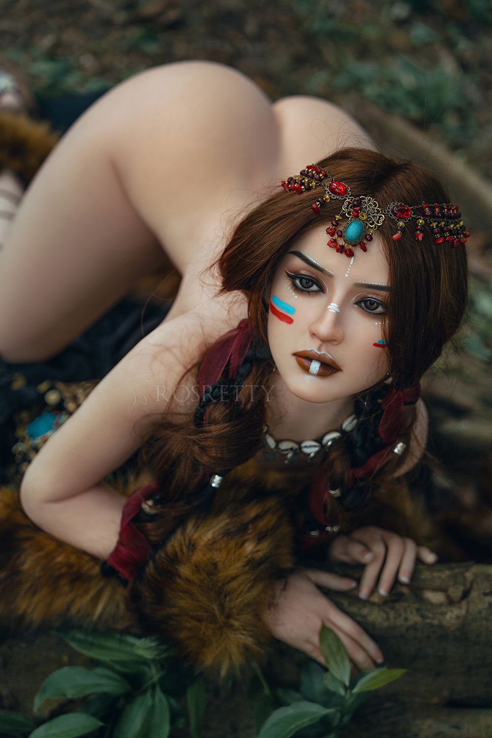 Rosretty | 164cm/5ft5 Big Breasts Primitive Tribal Queen Wild Beauty Realistic Full Silicone Sex Doll - Frieda