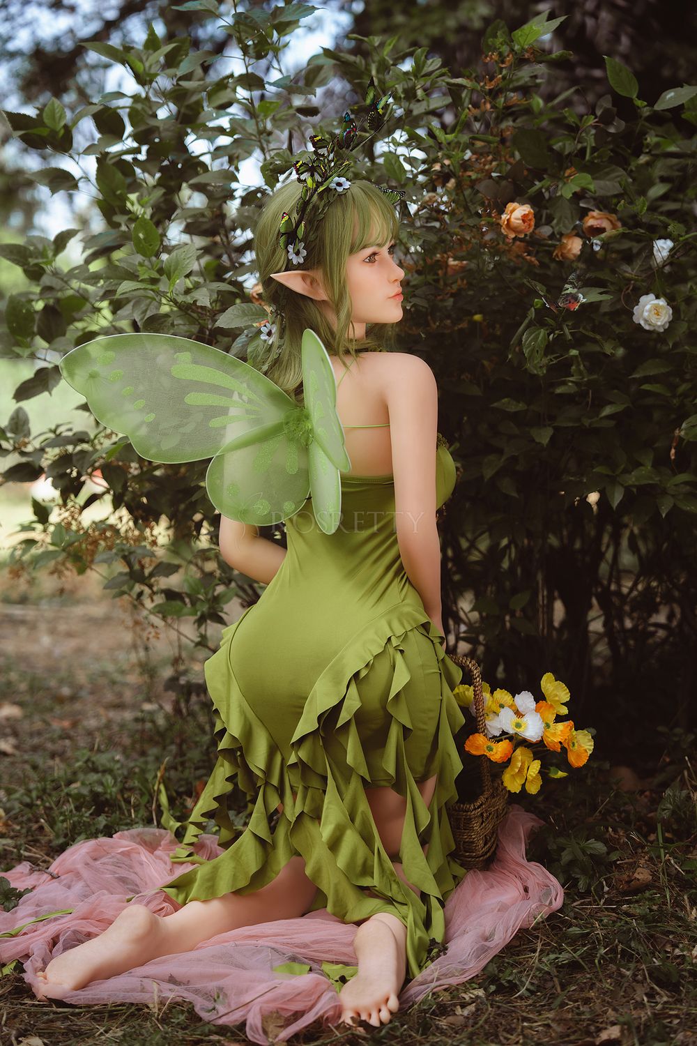 Rosretty |160cm/5ft3 Big Breasts Enchanted Forest Elf-Ears Green Fairy Realistic TPE Sex Doll - Lyra