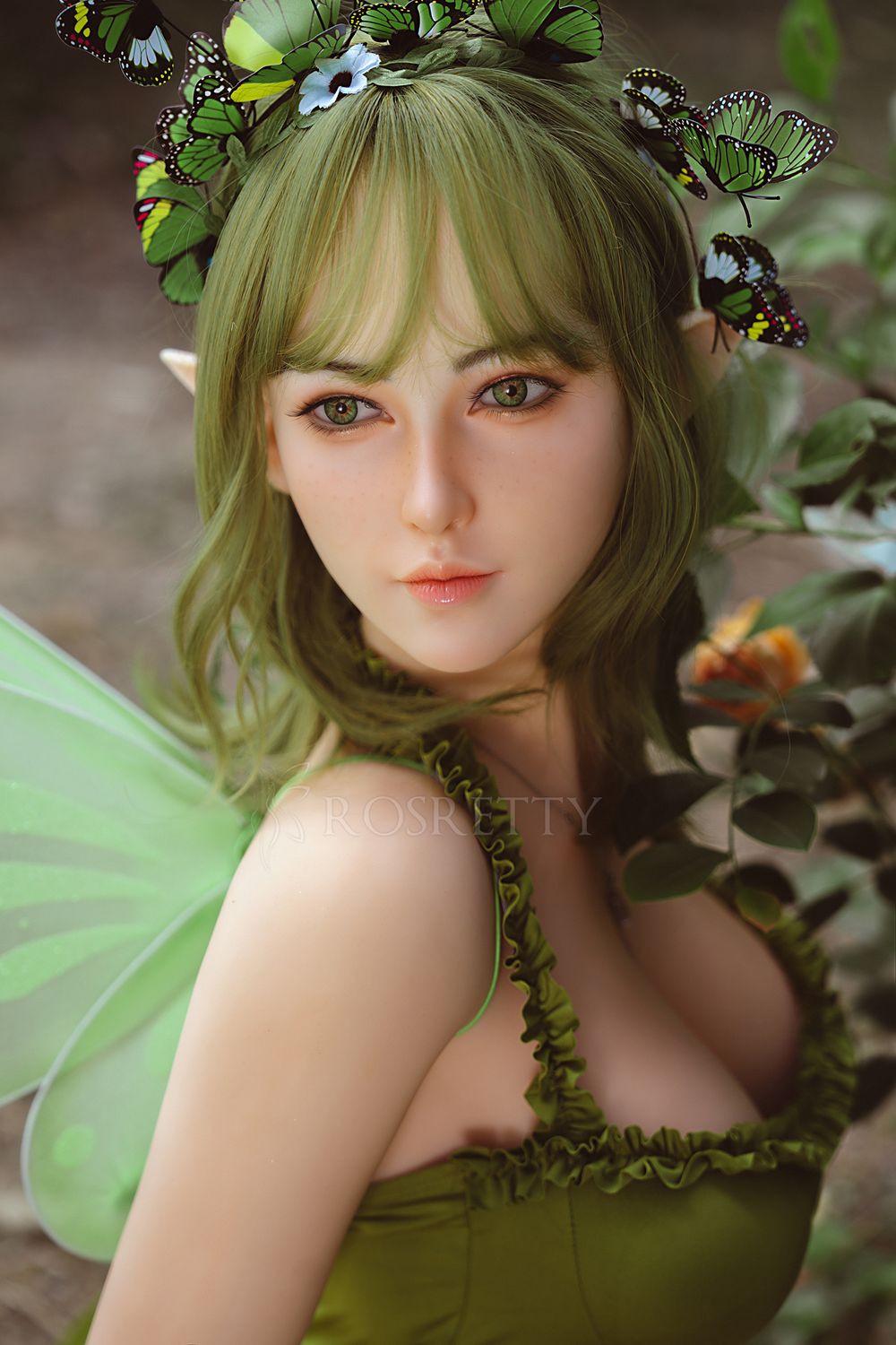 Rosretty |160cm/5ft3 Big Breasts Enchanted Forest Elf-Ears Green Fairy Realistic TPE Sex Doll - Lyra