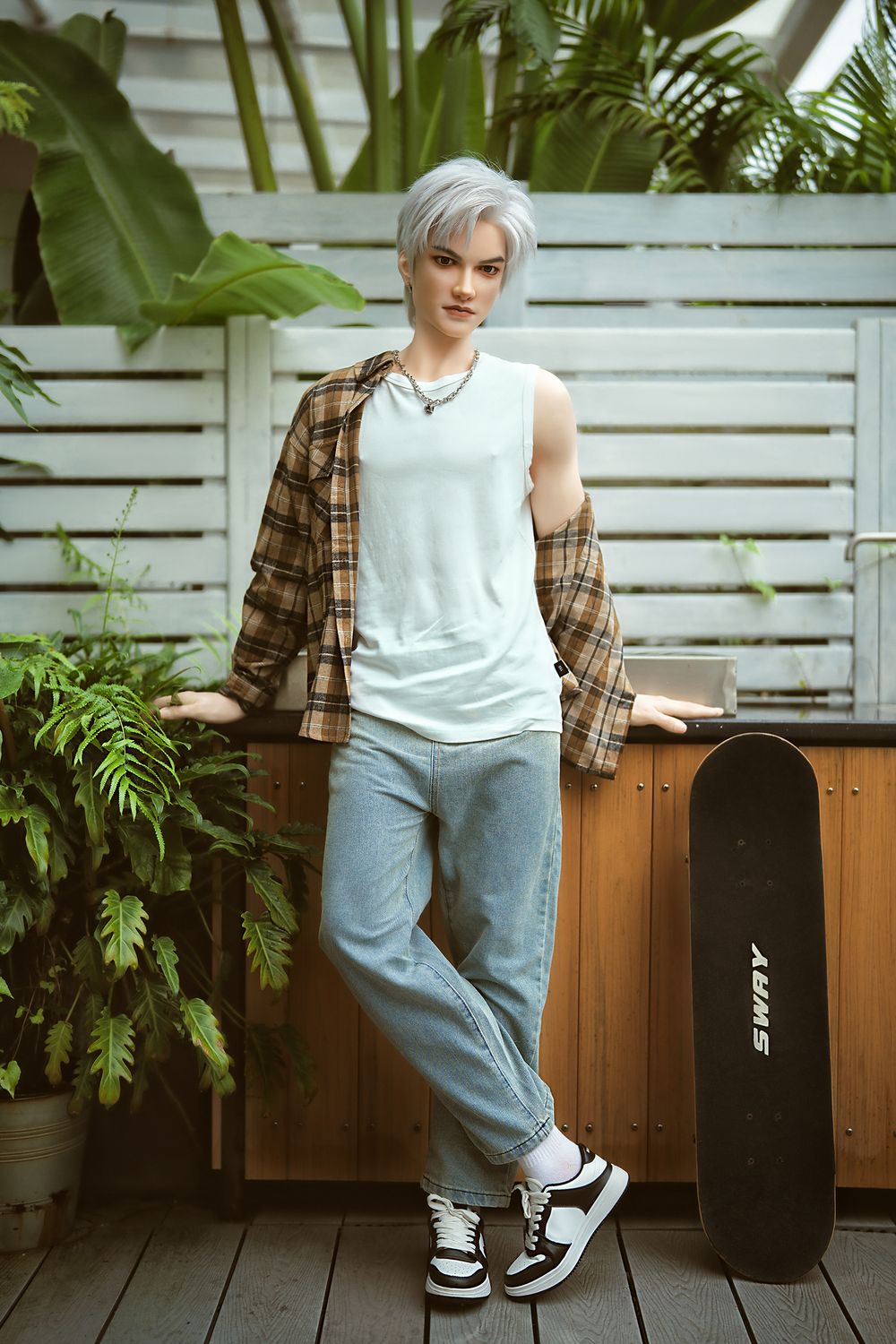 SY Doll | 162cm/5ft3 Youthful Silver-hair Lifelike Full Silicone Gay Male Sex Doll - Jaxson