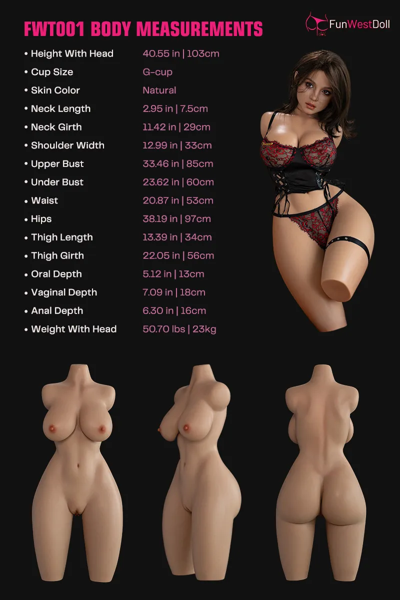 FUNWEST® Lyra 103cm (3ft5) 054S# G Breasts Seductive Mature Beauty Silicone Sex Torso for Men