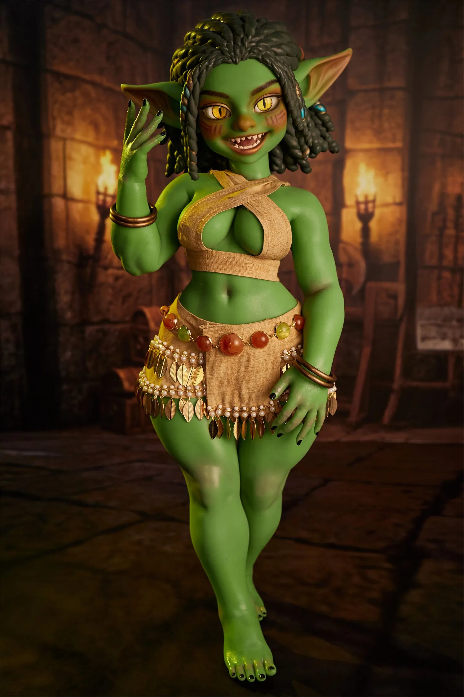 Climax Doll | Si70cm/2ft3 Small Breasts Anime Wild Green Goblin Realistic Full Silicone Sex Toy - Green Kaela