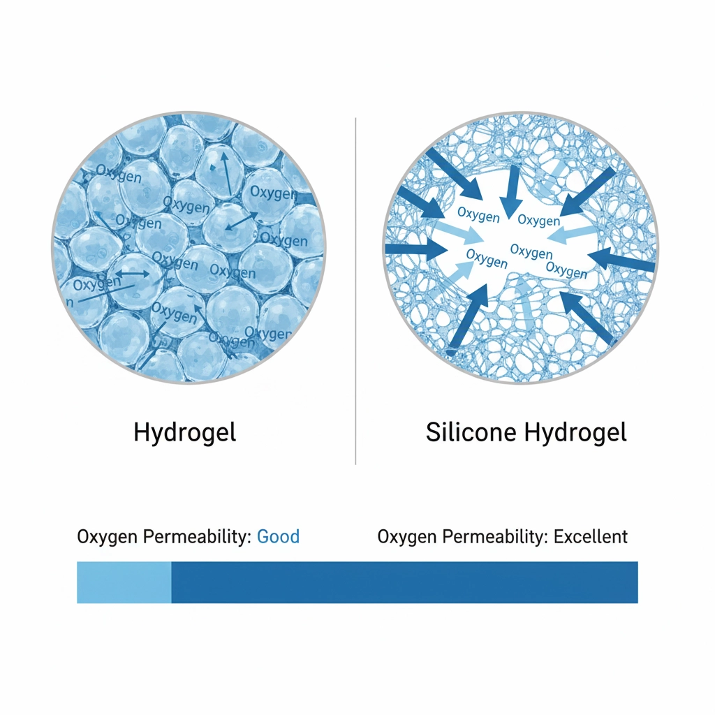 what contacts are made of - hydrogel vs silicone hydrogel colored contact lenses oxygen permeability