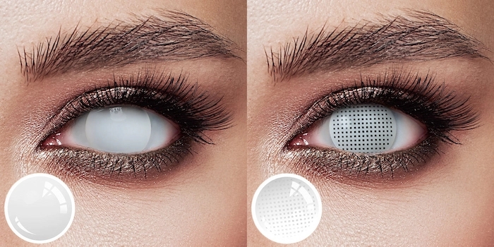 white out lenses blind contacts and white mesh contacts