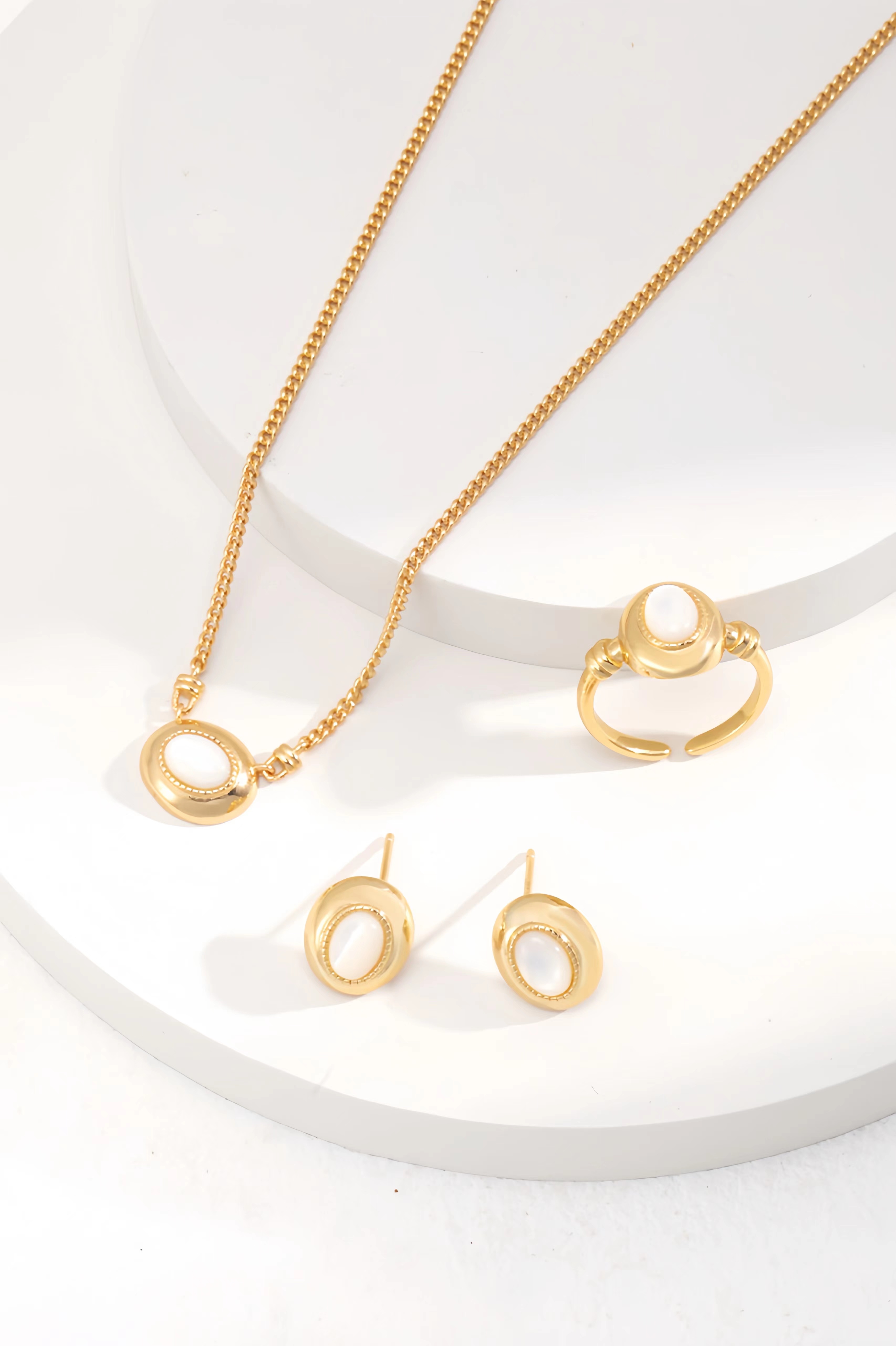 18K S925 Sterling Silver Fashion Elegant Mother of Pearl Jewelry Set