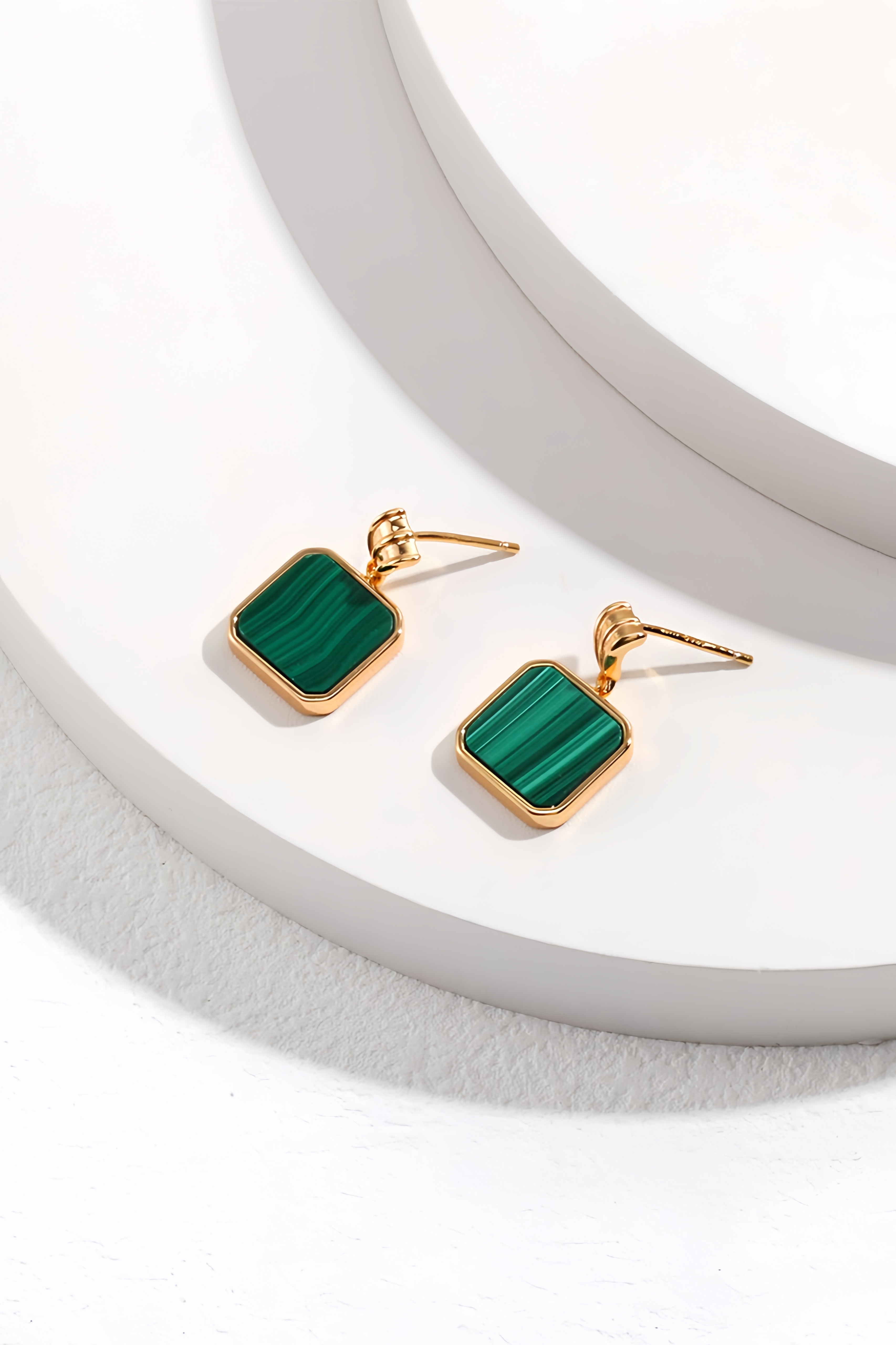 18K S925 Sterling Silver Premium Malachite Earrings Necklace