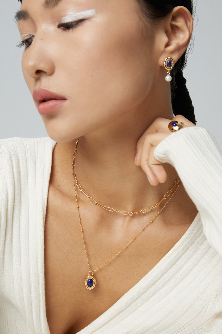 18K S925 Sterling Silver Light Vintage Court Style Natural Lapis Lazuli Collection